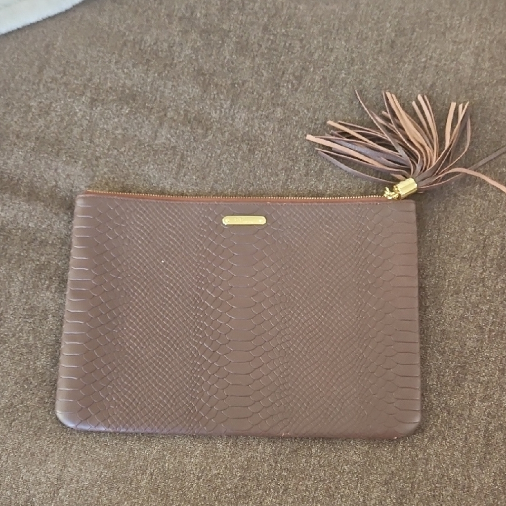 Gigi NEW York Brown Textured Clutch with Tassel